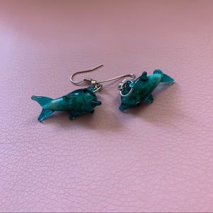 teal glass dolphin earrings